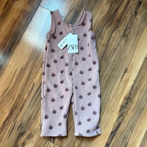 NWT Zara Apple Jumpsuit with Faux Fur Lining Chocolate